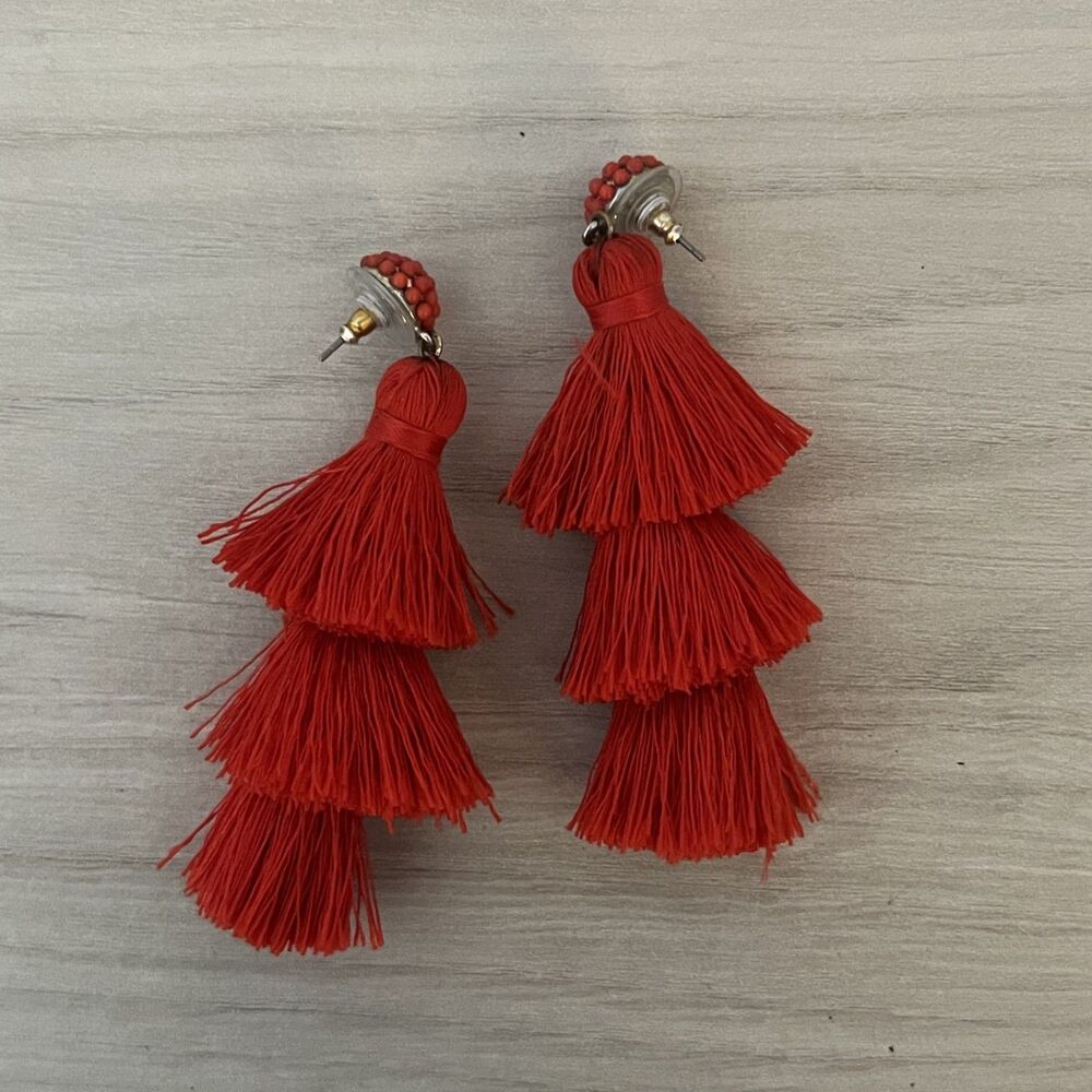 Fringe Red Chandelier Tiered Earrings